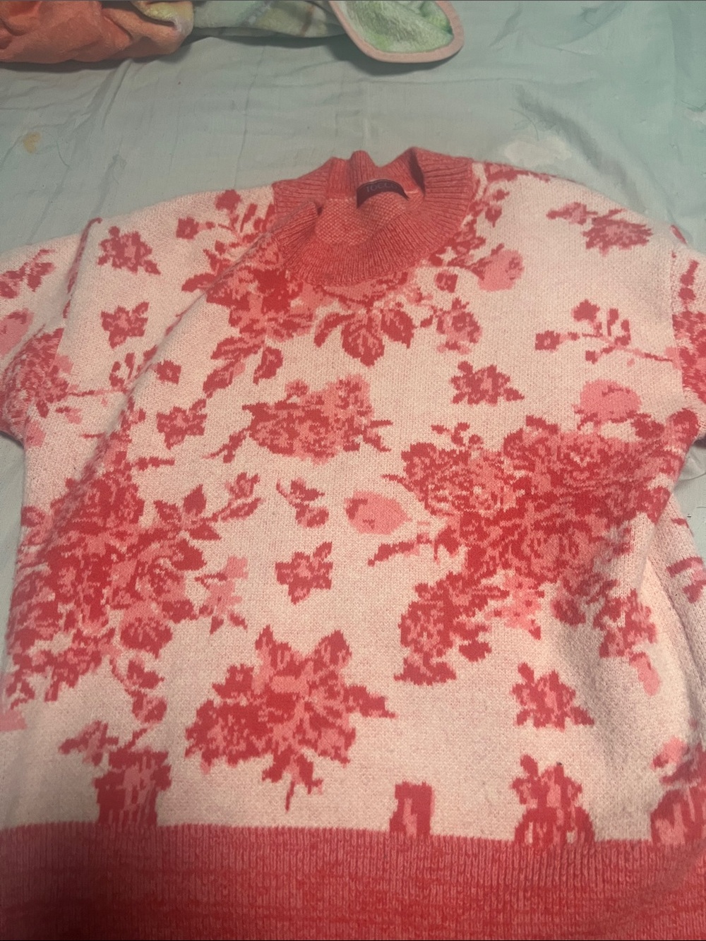 Floral Turtleneck Sweater in Pink and Coral